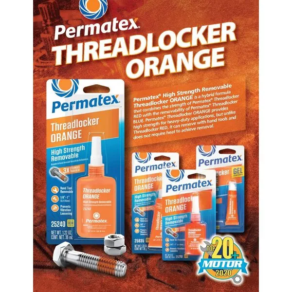 Permatex 25210 High Strength Removable Threadlocker Orange Liquid, 10 ml