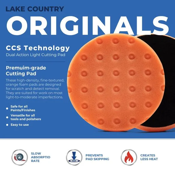 CCS Orange Foam Cutting Pad (Pack of 2)- Buffing, Cutting, & Car Polish Pads - Premium Grade Hook & Loop Buffing Polishing Pads - Coarse Foam Buffing Pads Safe for All Finishes