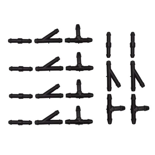 18Pcs Windshield Wiper Hose Connectors,BUENNUS 2-Way I Type,3-Way T Type,3-Way Y Type Windshield Hose Connector Kit,Black Plastic Water Hose Connector Splitter for Universal Car Washer Nozzles