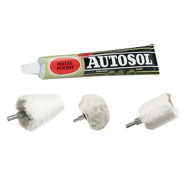 Autosol Metal Chrome Aluminum Polish Buffer with 3pc Drill Buff Kit - 3.5 Ounce Tube
