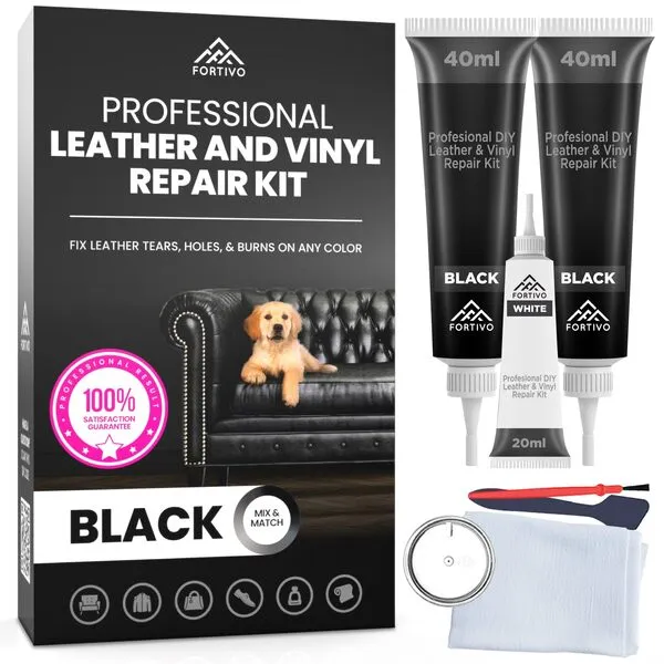 Professional Black Leather Repair Kit for Furniture, Couches, Boots and Purse, Leather Scratch Repair Car Leather Repair Kit, All Inclusive Black Vinyl Repair Kit, Quick and Easy to Use