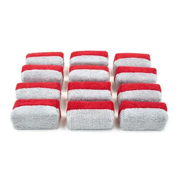 Autofiber Mini [Saver Applicator Terry] Ceramic Coating Applicator Sponge | 12 Pack | with Plastic Barrier to Reduce Product Waste. (Red/Gray)