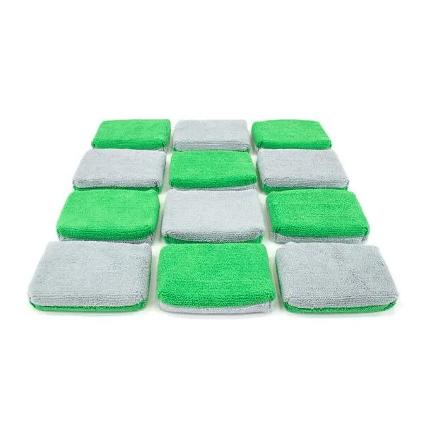 Autofiber Thin [Saver Applicator Terry] Ceramic Coating Applicator Sponge | 12 Pack | with Plastic Barrier to Reduce Product Waste. (Green/Gray)