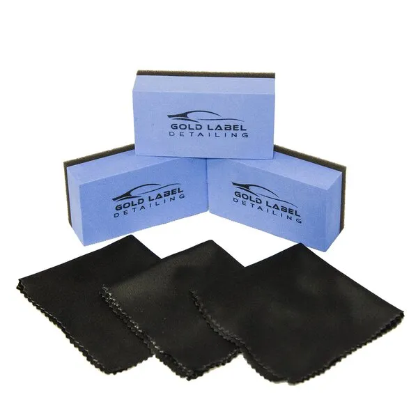 Sponge Applicator Kit 3 Pack with Microfiber Cloths | Perfect for Ceramic Coating, Nano Coating, Glass Coating, Tire Shine Detailing (4\