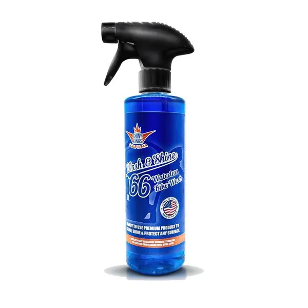 Motorcycle Cleaner Wash&Shine 66 | WATERLESS BIke Wash with Ultra Shine Finish | Powerful Motorcycle Detailing Spray for All Surfaces | Bike Cleaner by Shinykings California | 16.9 fl.oz