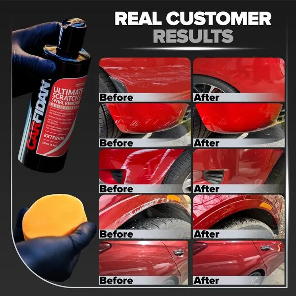 Carfidant Red Car Scratch Remover - Ultimate Scratch and Swirl Remover for Red Color Paints - Polish & Paint Restorer - Easily Repair Paint Scratches, Scratches, Water Spots! Car Buffer Kit