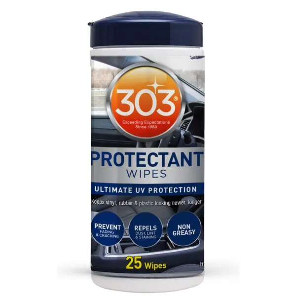 303 Products Protectant Wipes - Ultimate Automotive UV Protection - Prevent Fading and Cracking - Repels Dust, Lint, and Staining - Non Greasy - 25 Wipes (30397)