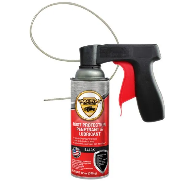 woolwax 12 Oz Undercoating (12) Cans Lanolin Aerosol Spray Black Rust Inhibitor and Prevention, Anti Corrosion Lubricant, Spray Can Extension Wand with Spray Trigger