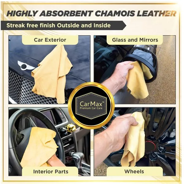 CarMax English Premium Grade Natural Chamois Leather Large - Perfect for Drying Off The Whole car, Glass, Mirrors, Inside and Out, Super Soft and Highly Absorbent, Made in The UK (Large)…