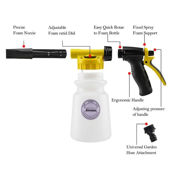 Foam Gun Car Wash Foam Sprayer Soap Foam Blaster, Adjustable Ratio Dial Foam Cannon for Cleaning with Quick Connector to Any Garden Hose (with Wash Mitt & Towel)