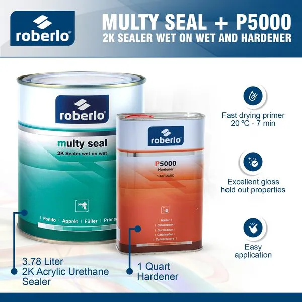 Roberlo MULTY SEAL Sealer Grey 2K S4-3.78L with P5000 Hardener Standard - 1L Automotive Clear Coat for Superior Finish and Protection, 2-Part System
