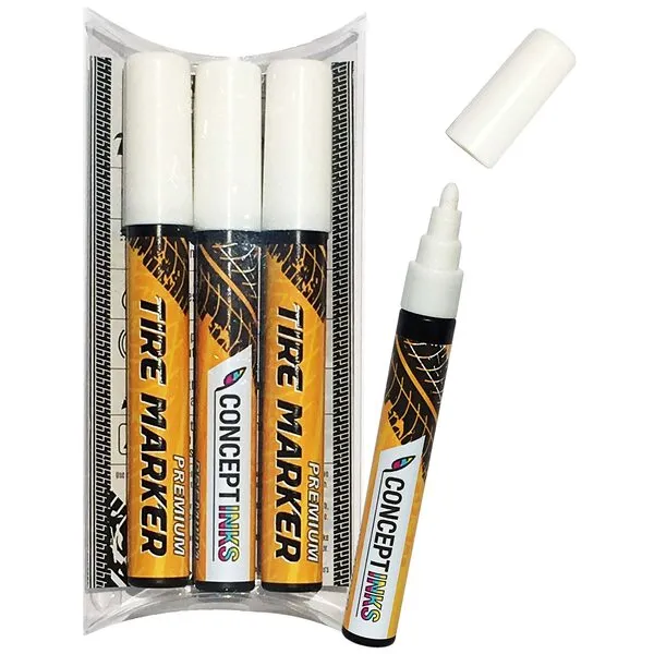 ConceptInks Premium Tire Marker Pens, White Waterproof Paint Markers For Car Tire Lettering, Made In Japan (3 Pack-White)