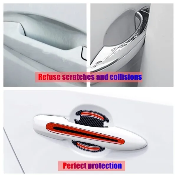 8pcs Universal Carbon Fiber Texture car Door Handle Scratch Protector Door Handle Cover car Handle Protector car Door Protector car Reflective Stickers(Red)