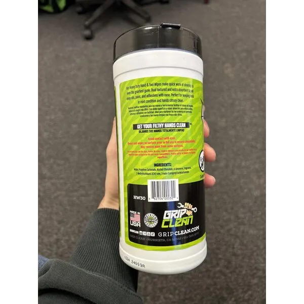 Grip Clean Heavy Duty Cleaning Wipes, Hands, Tool, & Surfaces, Waterless, Auto Mechanics & Tool Cleaner Wipes- Citrus Scented Cleansing Wipes - Cleans Grease, Oil, Paint, Inks & more