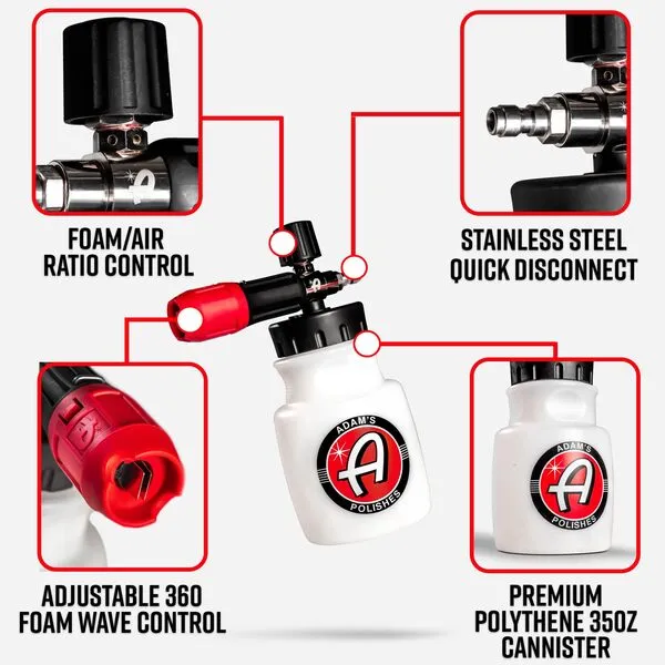 Adam's Premium Foam Cannon - Foam Cannon Soap Sprayer for Car Wash | Sprayer Cannister for Pressure Washer 1/4