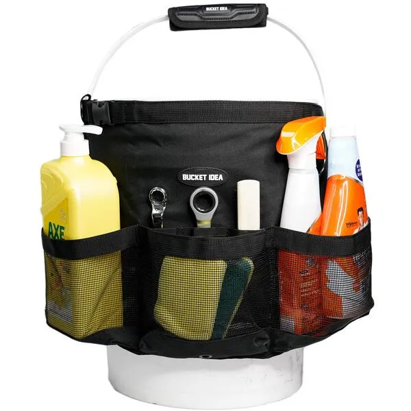 MELOTOUGH Bucket Car Wash Tool Organizer for Garden Cleaning bucket organizer Water-resistant Mesh Pockets for Clean Supplier, Car Wash Supplier Tools Fit 3.5 to 5 Gallon Bucket (Black)