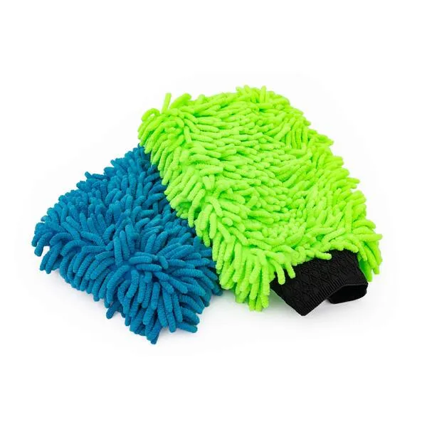 The Rag Company - Premium Chenille Microfiber Knobby Wash Mitts - Perfect for Car Washing and Detailing; Scratch-Free, Lint-Free, Double-Sided, Plush, and Absorbent; Lime Green + Blue (2-Pack)