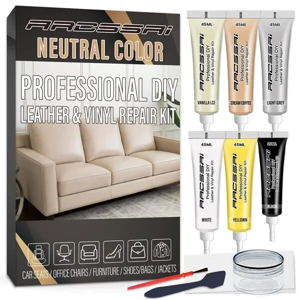 Neutral Color Leather Repair Kit for Furniture, Car Seats, Sofa, Jacket and Purse. PU Leather Repair Paint Gel. Repair Tears & Burn Holes. Provide Color Matching Guide & Super Easy Instructions