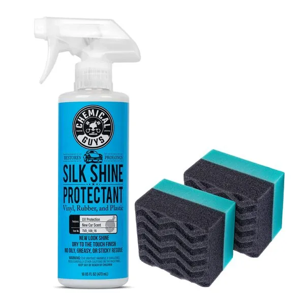 Chemical Guys TVD_109_16 - Silk Shine Spray-able Dry-to-The-Touch Dressingwith Acc_300_2 Acc_3002 Wonder Wave Durafoam Contoured Large Tire Dressing Applicator Pad, Pack of 2