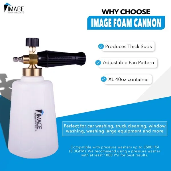 Image Wash Products Snow Foam Cannon for Pressure Washers - Wide Base - 40oz Canister - Detailer\'s Choice for Touchless Wash - Car/Truck/RV/Boat Foam Gun – Best Tool for Washing Your Car or Truck