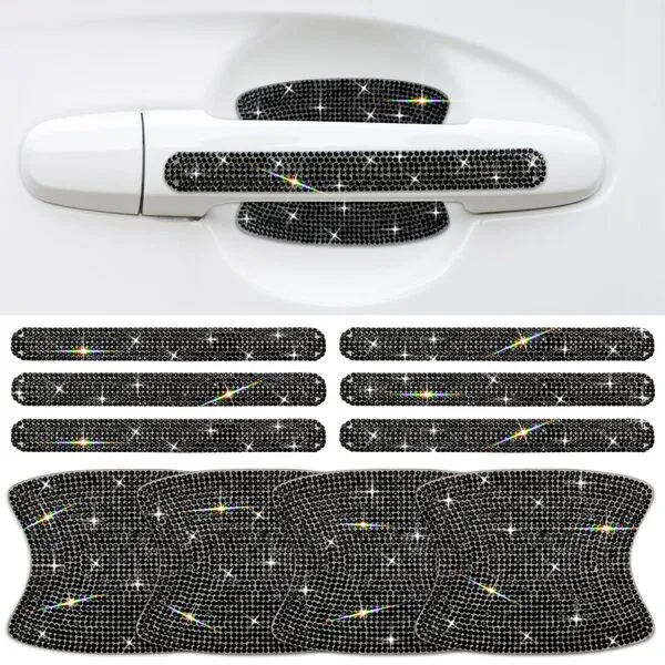 Gengki 10PCS Car Door Handle Bling Rhinestones Stickers Universal Auto Door Handle Scratch Cover Guard Protective Film Pad with Safety Reflective Strips