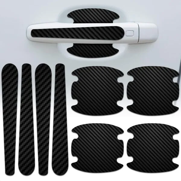8Pcs Car Door Handle Protector - Stickers Door Handle Cover Carbon Fiber Vinyl Wrap Black Car Handle Protector - Car Door Handle Sticker Pack Protection Film For Cars Car Door Handle Scratch Protector