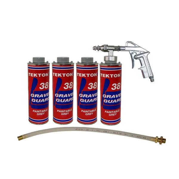 Chemicar Gravel Guard Grey Automotive Undercoating for Trucks, Cars, Buses, Trailers Sprayable Protection Against Rust, Corrosion, and Abrasion (4 cans + 1 spray gun + 1 wand)