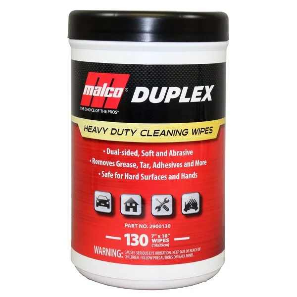 Malco Duplex Heavy Duty Cleaning Wipes for Home and Auto - Dual Sided Textured, Wet Wipes/Removes Grease, Tar, Paint, Oil, Dirt/No Residue/Safe for Hands/Made in USA (130 Wipes)