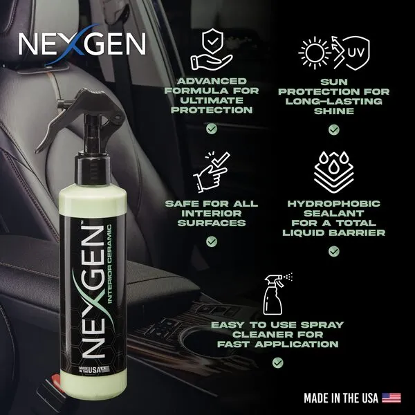 Nexgen Interior Ceramic Spray — Ultimate Interior Protection — Spray-on and Wipe-off Ceramic Coating for Hard Interior Surfaces (8 oz)