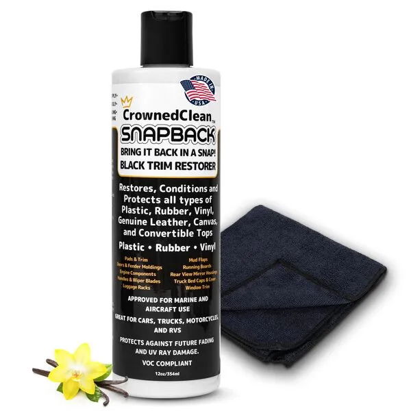 Black Plastic Vinyl Trim Restorer Protective Finish Long Lasting Car Truck Polish Refreshing Agent Various Surfaces UV Blocking Automotive Restoring Solution 12 Oz Premium Microfiber Cloth Included