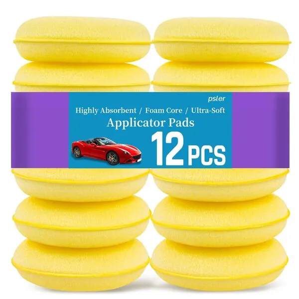 PSLER Foam Applicator Pads - Foam Car Wax Applicator Pad Detailing Round 4 inch Polishing Sponges for Car Wax Applicator Pad 12 Pack-Yellow