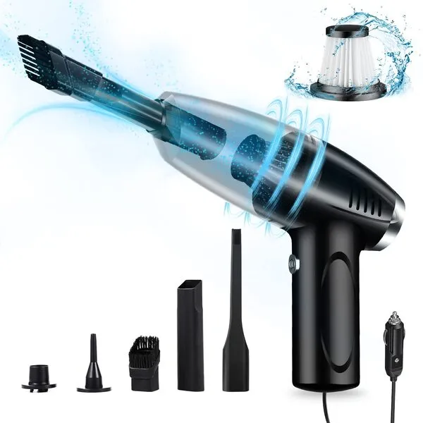 Howtine Portable Car Vacuum Cleaner - High Power 8000PA Suction, 15Ft Corded Handheld Whole Car Detailing Vacuum with Multi-nozzles and Air Blower for Wet, Dry, Pet Hair for 12v