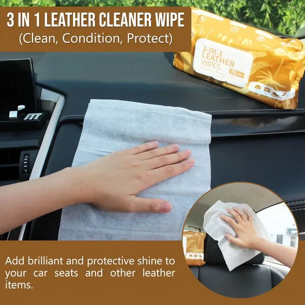 Air Jungles 3in1 Leather Cleaner Wipes 70 Count (Pack of 1), Extra Large 8\