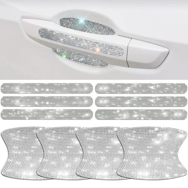 BetterJonny 10PCS Crystal Car Door Handle Scratches Protector, Rhinestone Car Door Handle Stickers Bling Car Door Handle Scratch Protector Stickers for Women and Girls Car Stickers (Silver)