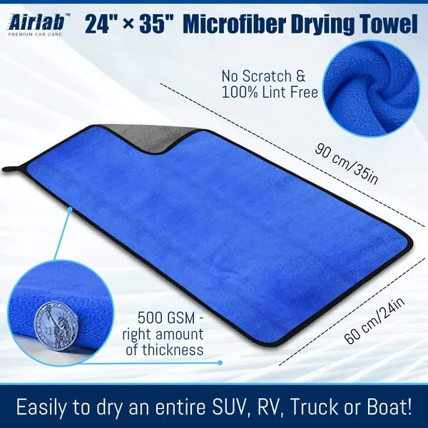 Airlab XL Microfiber Towels for Cars Drying Plush Extra Large Ultra Soft Absorbent Auto Detailing Cleaning Cloth, Lint-Free, Streak-Free, 24'' x 35'' - Pack of 1