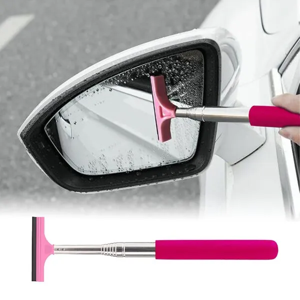 jeseny 1 PC Car Rearview Mirror Wiper Telescopic Auto Mirror Squeegee Cleaner 98cm Long Handle Car Cleaning Tool Mirror Glass Mist Cleaner (Red)