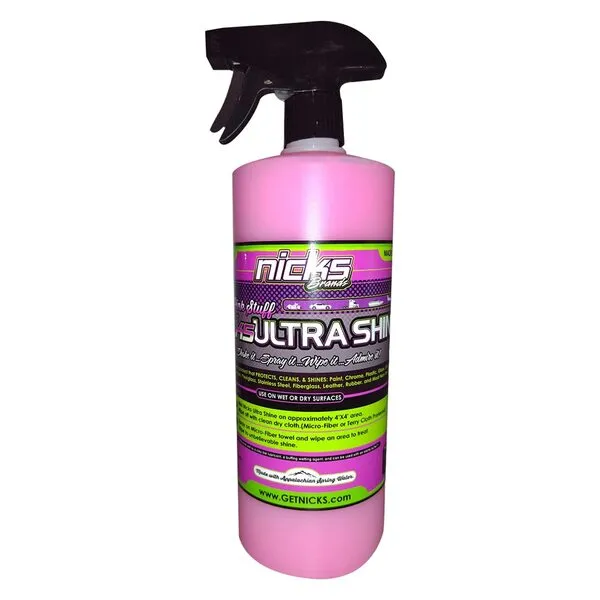 Nicks Brands 32 oz Ultra Shine Detail Spray Waterless Car Wash Detailer with UV Protection, Interior & Exterior Use - Made in USA, Quick Detailer Spray Safe for Cars, Trucks, Motorcycles, & More!