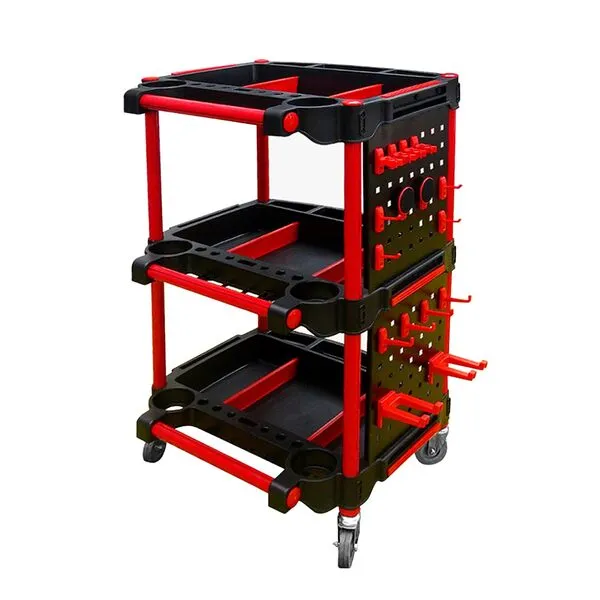 Rolling Utility Detailing Tool Cart Organizer,3 Tier Car Wash Detail Trolley with Side Hanging Plate & Hooks,for Mechanics & Detailers During Repairs Car Wash/Wax Mobile Utility Cart