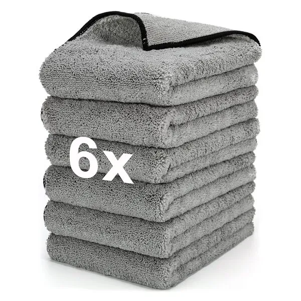 WEAWE Microfiber Towels Gray for Cars - 6 Pack, High & Short Pile Micro Fiber Cleaning Cloth for Car Washing Drying & Auto Detailing, Water Absorption Lint Free & Non-Streak