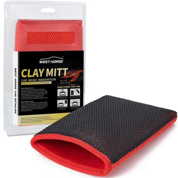 WEST HORSE Clay Mitt for Car Detailing, Auto Detailing Clay Bar Infused Mitt, 1Pc Red Car Detailing Glove Clay Mitt for Paint, Glass, Wheels & Decontamination Cleaning. (8.7in. x 5.7in.) (Red)