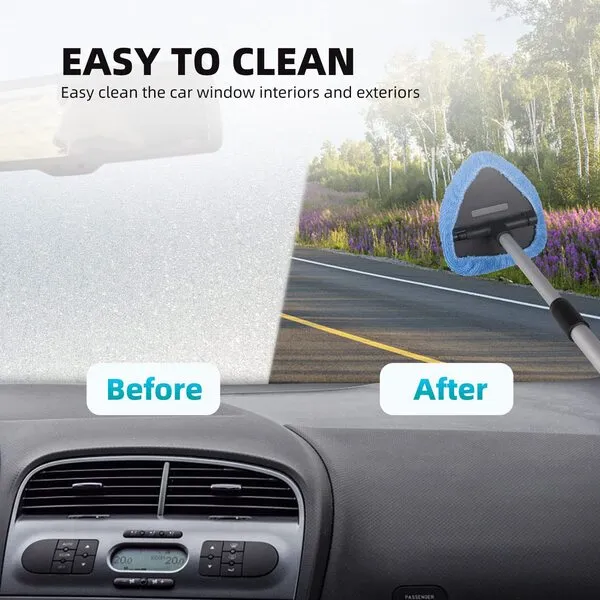 deuvuo Upgraded Windshield Cleaning Tool, Expandable Car Window Cleaner Inside with 6 Reusable Microfiber Pads, 2 Spray Bottles, Multifunctional Auto Interior Windshield Cleaning Wand Glass Tool
