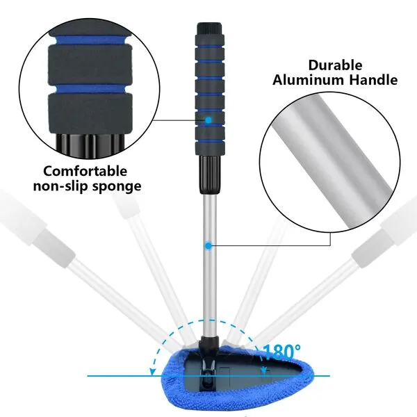 Gven Car Window Cleaner Windshield Cleaning Tool Auto Glass Cleaner Wand with Reusable Microfiber Aluminum Handle Glass Wiper Kit…