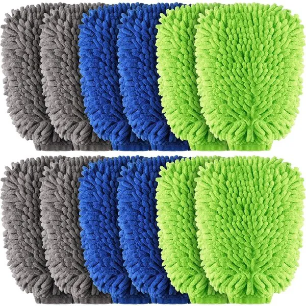 Riakrum 12 Pcs Car Wash Mitts Chenille Microfiber Car Wash Mitt Scratch Free Ultra Absorbent Microfiber Wash Sponge Cloths for Cars, Trucks and Boats Regular Size, 7.5\'\' x 10.2\'\'
