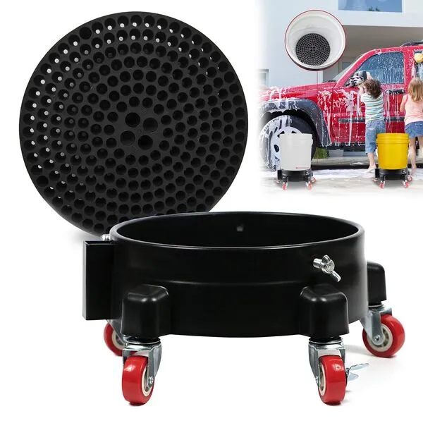 5 Gallon Bucket Dolly with Grit Trap,Removable Rolling Car Wash Buckets with 360 Degree Wheels,11.5\'\' Car Washing Bucket Organizer Detailing Smoother Maneuvering