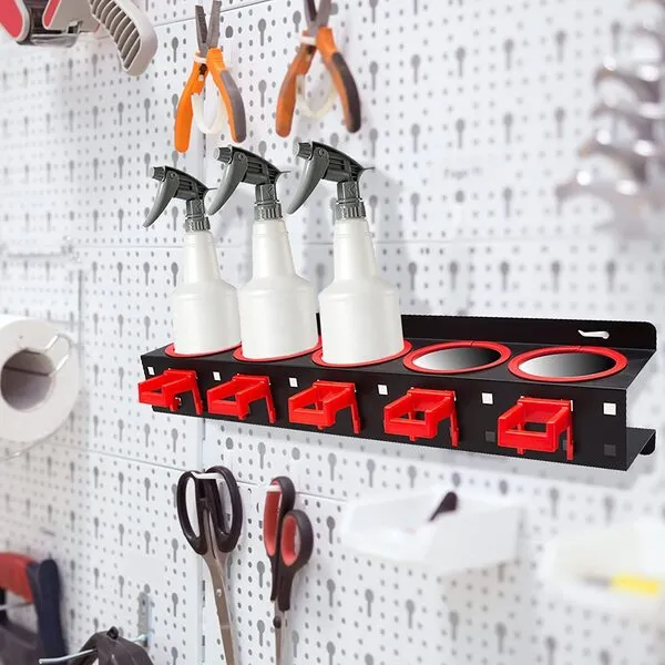 Marsrut Spray Bottle Holder Wall Mount for Car Detailing, Can Holder Hook for Cabinet, Auto Cleaning Tools, Storage Rack Organizer Aerosol With 5 Holes And 5 Plastic Hanging Hooks