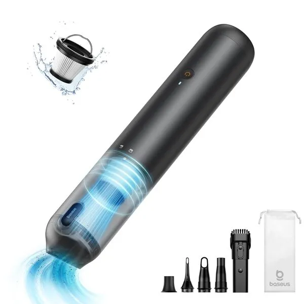 Baseus Car Vacuum Cleaner Portable Cordless, 12000PA Rechargeable Handheld Vacuum with Single Touch Empty, USB C Fast Charging, 4 in 1 Mini Air Blower Inflator Pump Vacuum for Car,Home,Camping