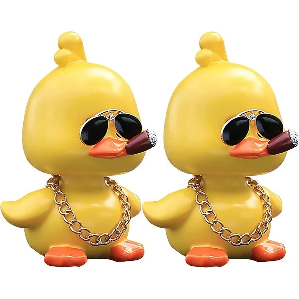 wonuu Cute Yellow Duck Car Ornaments Cool Duck Car Dashboard Decorations Shaking Head Doll