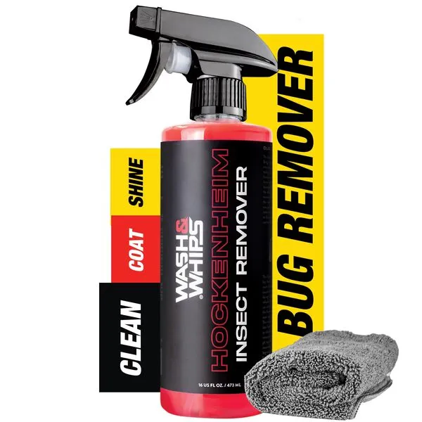 WASH&WHIPS Hockenheim Bug & Insect Remover - Professional Strength, Non-Scratching - Car Detailing, RVs, Boats - 16 fl oz (w/Microfiber Towel)