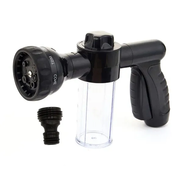 Car Wash Foam Gun, High Pressure Water Garden Hose Nozzle, Soap Foam Sprayer with 8 Adjustable Watering Patterns, Bubble Cleaning Blaster for Vehicle, Plants, Lawn, Patio, Pets Showering (Black)