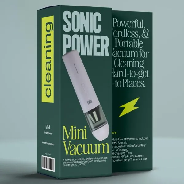 SonicPower Rechargeable Car Vacuum, 3 Mixed Use Attachments Included, Long Lasting Battery